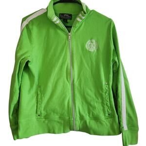 Ralph Lauren Track Jacket Womens XL Crest Logo Lime Green & Wht Retro Old School